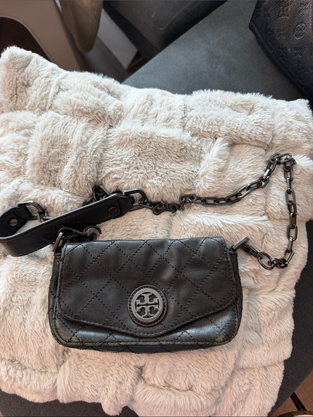 Tory Burch Black Quilted Mini Crossbody with Logo Medallion